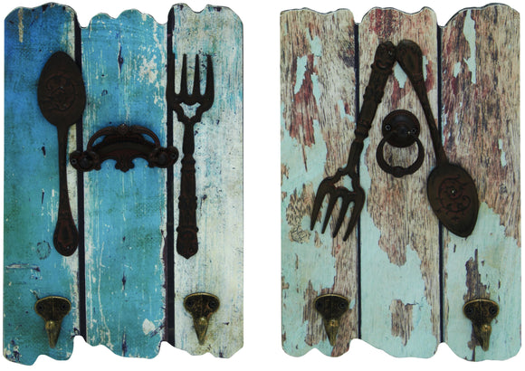 Rustic, Stylish and Unusual Wood Metal Hooks Set of Two