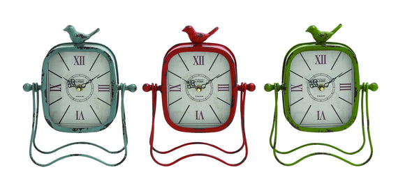 Bright Colored Metal Table Clock 3 Assorted