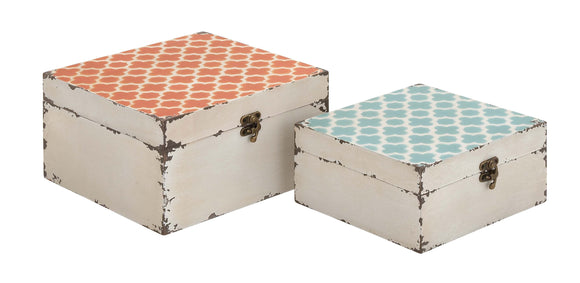 Trendy and Vintage Styled Square Shaped Set of Two Boxes