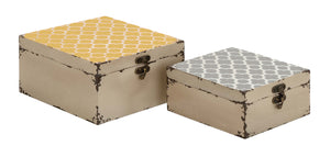 Vintage Themed Trendy Square Shaped Set of Two Boxes