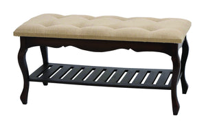 Wood Burlap Bench with Curved Legs And Spacious Rack