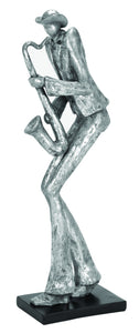 Polystone Sax Musician Décor with Intricate Detailing in Silver