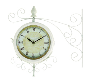 METAL OUTDOOR DOUBLE CLOCK WITH EASY TO MOUNT WALL BRACKET