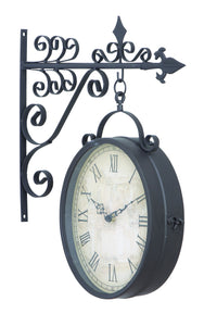 METAL OUTDOOR DOUBLE CLOCK VERY USEFUL DECOR