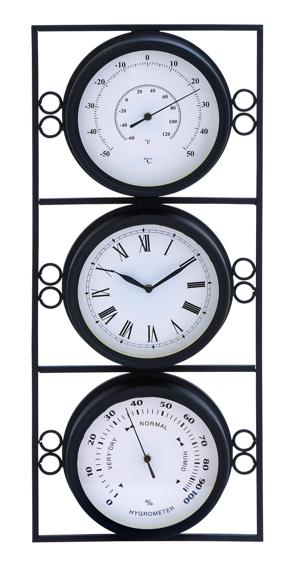 Contemporary Metal Clock with Two Thermometer & Minimal Style