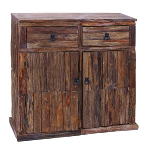 Wooden Cabinet with Metallic Ring Handles & Unleveled Texture