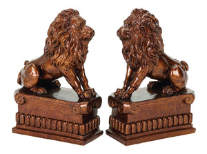 POLYSTONE LION BOOKEND PAIR UNIQUE TABLE AND SHELF DECOR WITH UTILITY