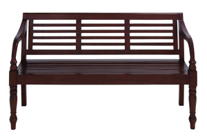 Contemporary 35" Wooden Bench with Glossy Brown Texture