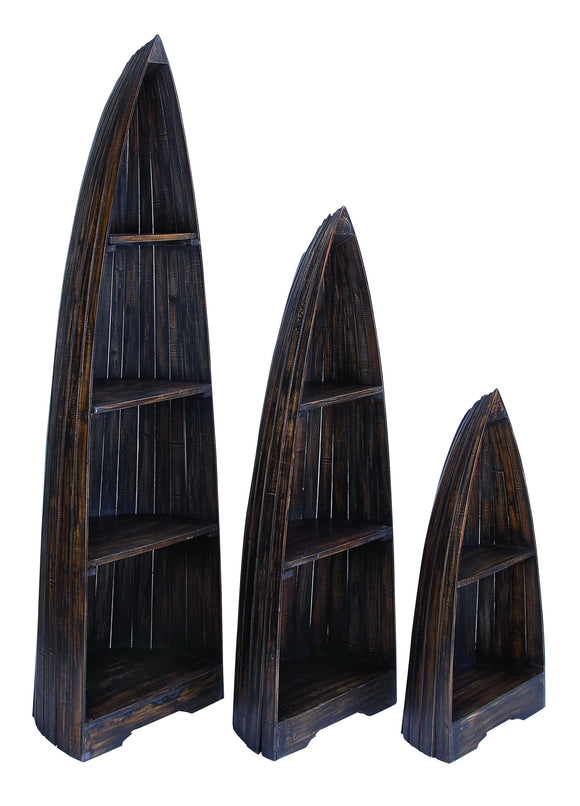 Wooden Boat with Distinctive Design in Brown Finish - Set of 3