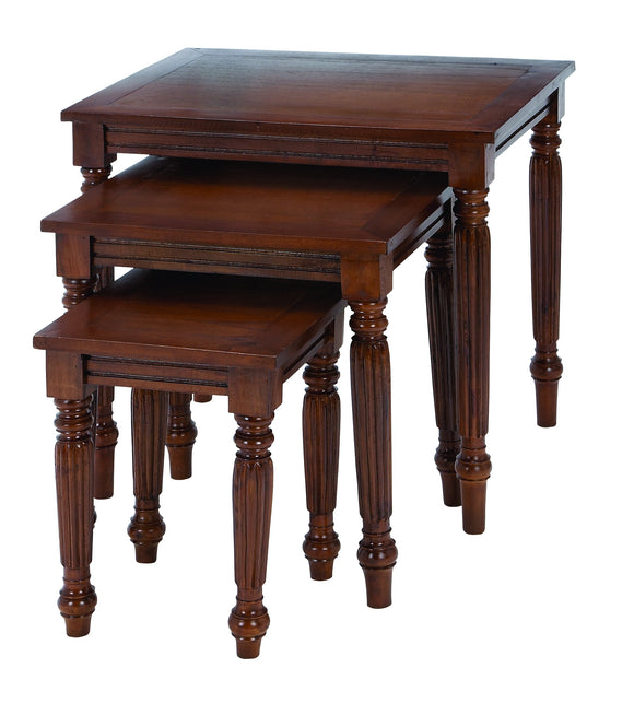 Antiqued Wooden Nested Table in Matte Brown Finish - Set of 3