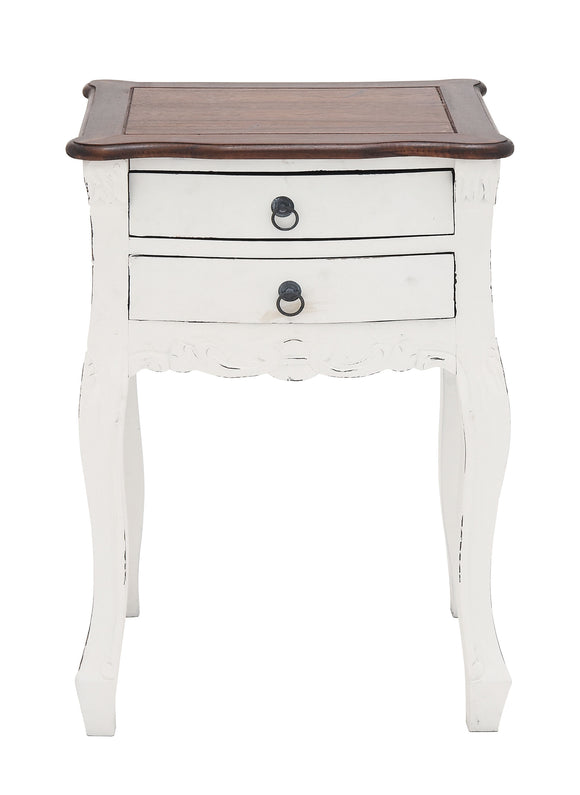 Teana Wooden Table in White with Brown Top with Two Drawers