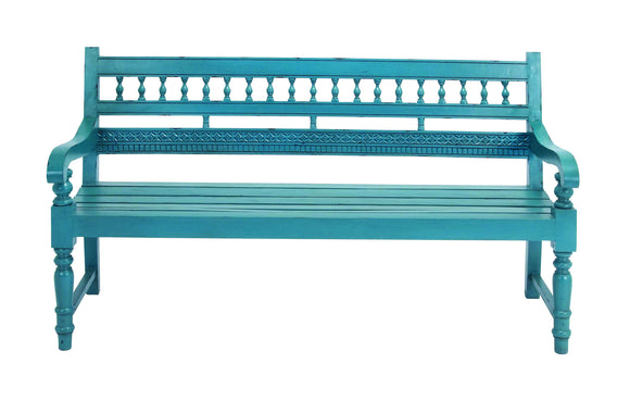 Mahogany Wooden Bench in Turquoise Blue for 3-4 Persons