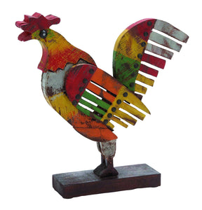 Trendy Looking Multicolored Wood Painted Rooster