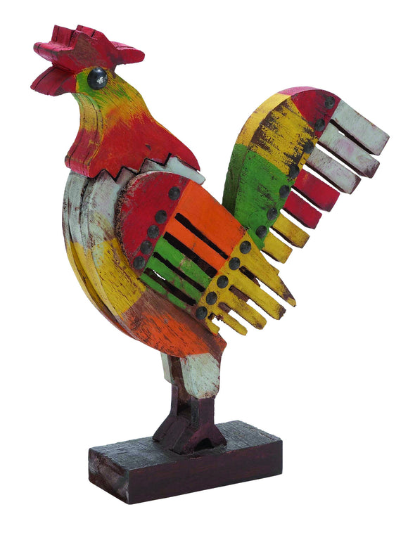 Stunningly Styled Indian Wood Painted Rooster