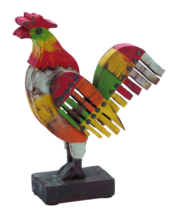 Multihued Funky Styled Wood Painted Rooster