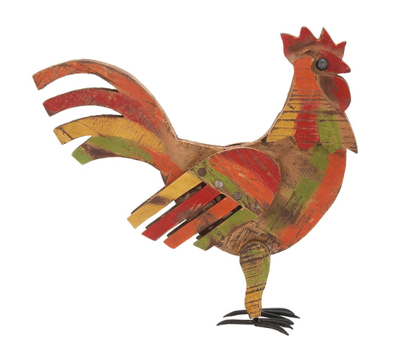 Contemporary Styled Multicolored Wood Metal Painted Rooster