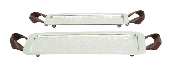 Steel Leather Tray with Neat Sleek Lines - Set of 2