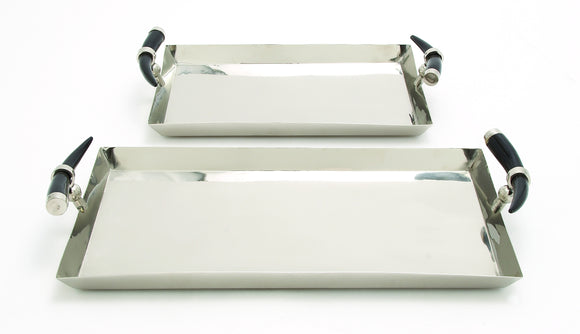 Stylish Steel Tray with Sophistic Horn Handle Set of Two