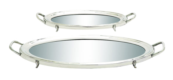 Traditional Inspired Stainless Steel Mirror Tray Set of Two