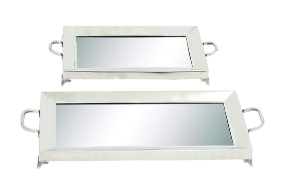 Sleek and Traditional Inspired Stainless Steel Mirror Tray Set of Two