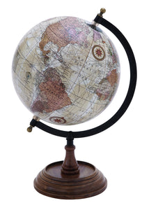 Wooden and Metal Globe in Brown Finish and Intricate Detailing