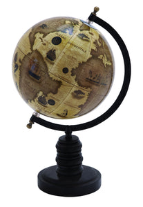 Contemporary Wooden and Metal Globe with Metallic Black Finish