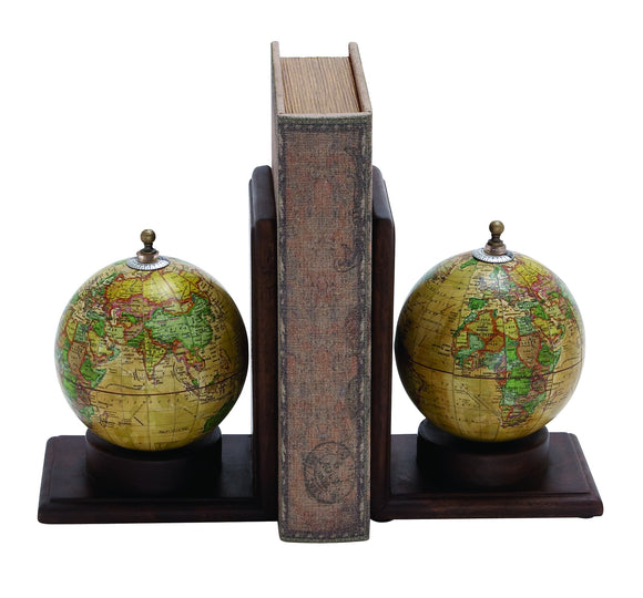 Contemporary Wooden and Metal Globe Bookend with Simple Design