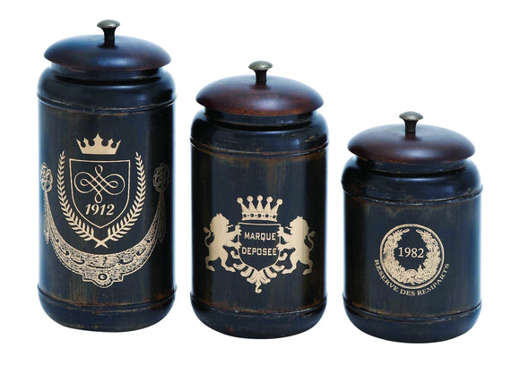 Canisters with Cylindrical Jars & Matching Lids - Set of 3