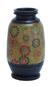 Pot with Multicolored Patterns and Loral Motifs