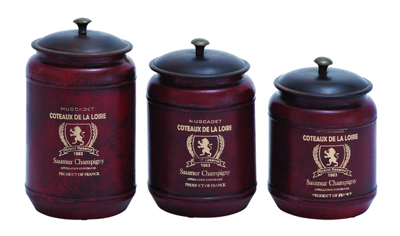 Canisters in Red Shade with Transitional Style - Set of 3