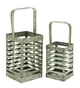 Simple Metal Galvanized Lantern - Set of 2