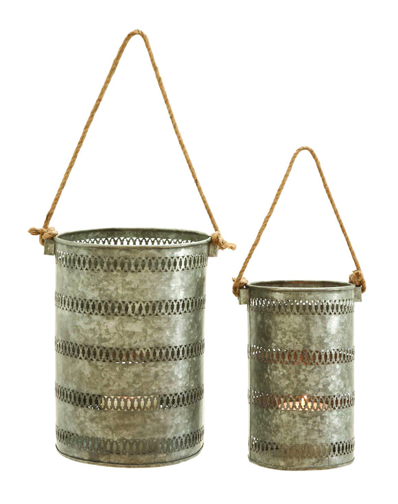 Elegant Metal Galvanized Lantern - Set of 2