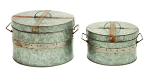 Traditional Metal Galvanized Round Box - Set of 2