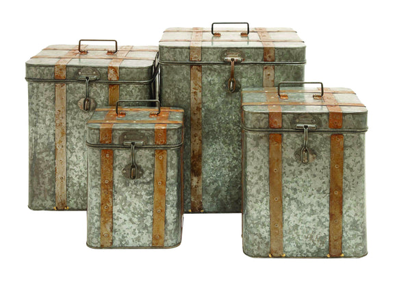 Metal Galvanized Boxes Intricate Design (Set of 4)