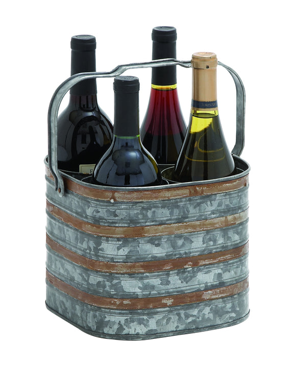 Rustic Metal Galvanize Four Bottle Holder