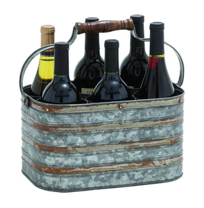 Rustic Metal Galvanize Six Bottle Holder