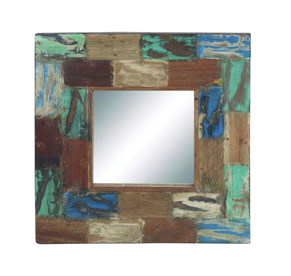 Wooden Reclaimed Mirror with Multi Colored & Textured Frame