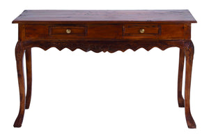 Mahogany Wooden Console with Drawers and Media Storage Shelves