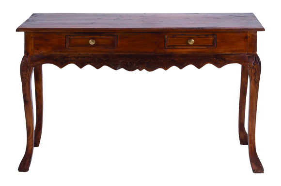 Mahogany Wooden Console with Drawers and Media Storage Shelves