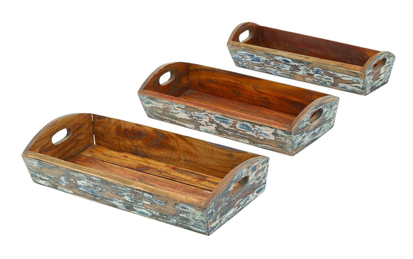 Multifunctional Usable Wooden Tray in Mahogany (Set of 3)