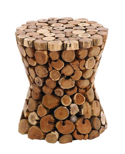 Teak Material Wooden Rustic Stool in Rich Natural Textures