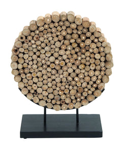 Wooden Round Shaped Klaten Stand Decor in Brown Textures