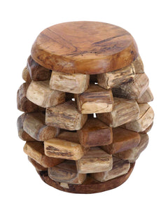 Solid Wooden Teak Material Stool with Rich Brown Textures