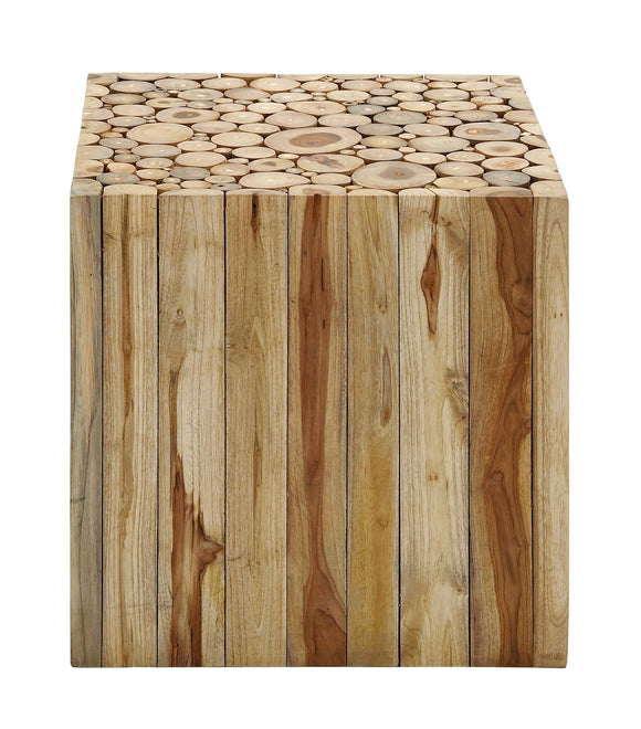 Square Shaped Wooden Klaten Stool with Contemporary Motif