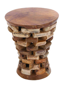 Round Shaped Teak Wooden Accent Table in Natural Rich Textures