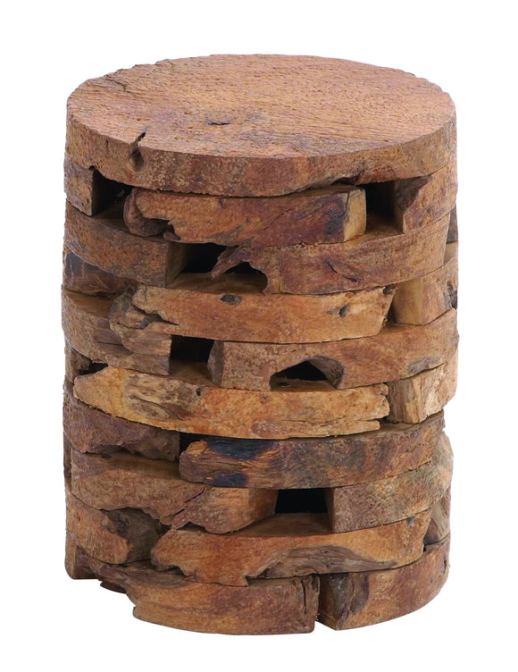 Contemporary Style Wooden Teak Stool with Ergonomic Construction