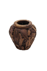 Contemporary Style Teak Wood Vase in Round Shape & Medium Size