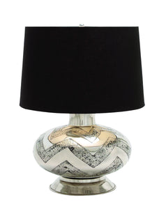 Designer Metal Table Lamp with Beautiful Zigzag Alternating Lines and Mottled Chrome Design