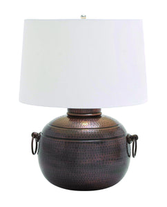 Hammered Design Metal Table Lamp with Two Ring Latches Attached To Each Side