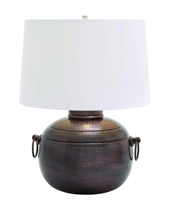 Hammered Design Metal Table Lamp with Two Ring Latches Attached To Each Side